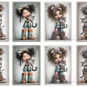 *@ New Painel Retângulo Coleção Meninas e Gatos