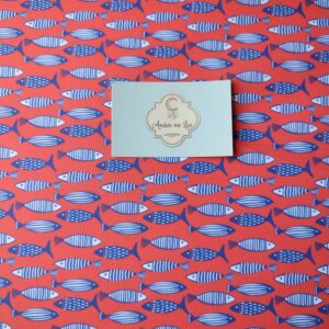 Nylon Impermeável Coleção Mar - Peixes azuis fundo vermelho